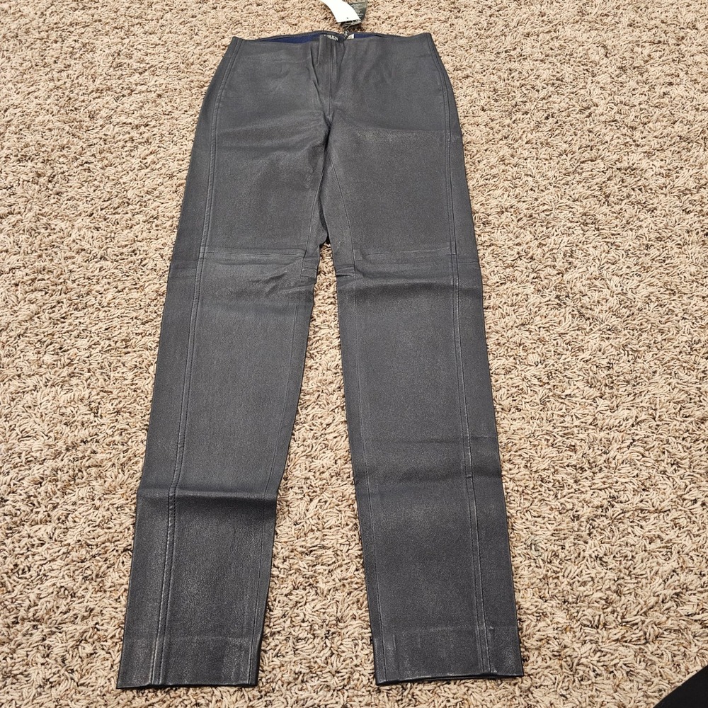 Lauren Ralph Lauren Navy Blue 100% Lamb Leather Ankle Pants NWT Womens 2